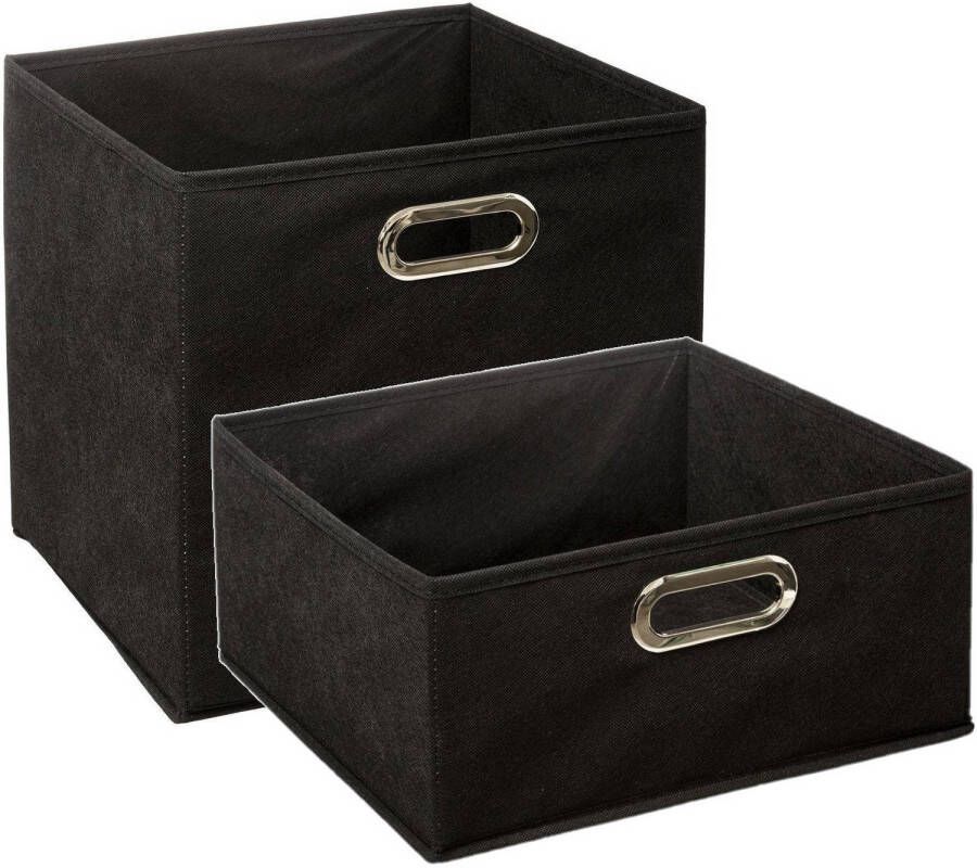 5Five Set van 2x stuks opbergmanden kastmanden 14 en 29 liter zwart van linnen 31 cm Opbergkisten
