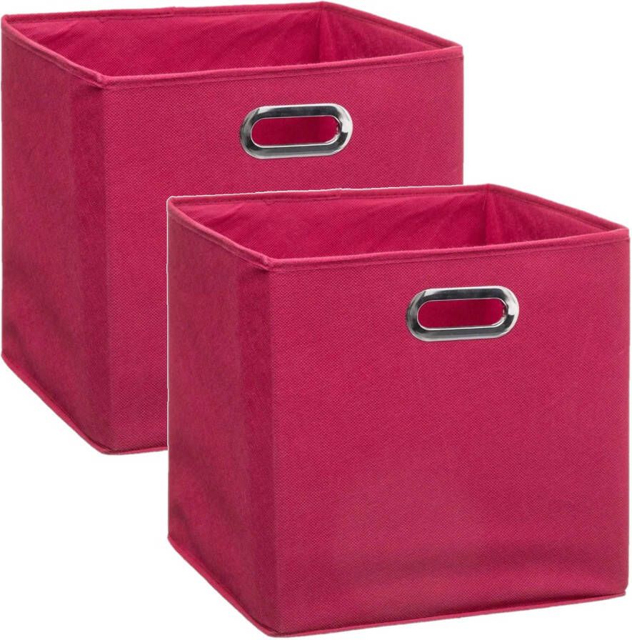 5Five Set van 2x stuks opbergmand kastmand 29 liter framboos roze linnen 31 x 31 x 31 cm Opbergmanden
