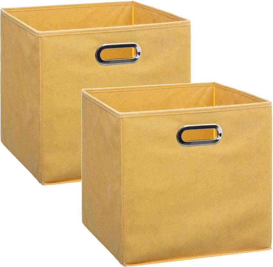 5Five Set van 2x stuks opbergmand kastmand 29 liter geel linnen 31 x 31 x 31 cm Opbergmanden