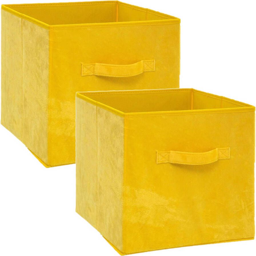 5Five Set van 2x stuks opbergmand kastmand 29 liter geel polyester 31 x 31 x 31 cm Opbergmanden