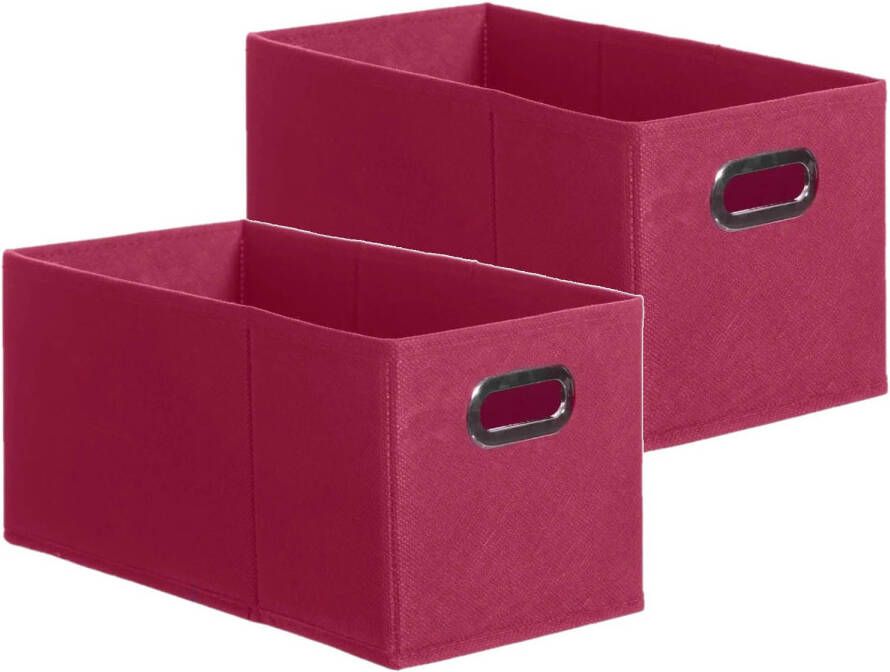 5Five Set van 2x stuks opbergmand kastmand 7 liter framboos roze linnen 31 x 15 x 15 cm Opbergmanden