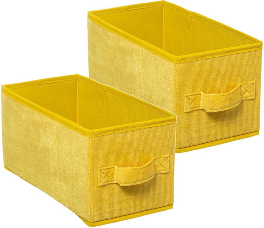 5Five Set van 2x stuks opbergmand kastmand 7 liter geel polyester 31 x 15 x 15 cm Opbergmanden