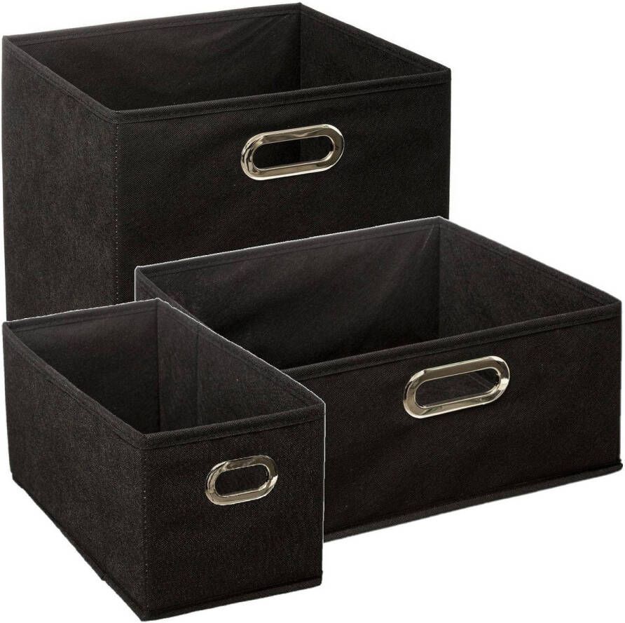 5Five Set van 3x stuks opbergmanden kastmanden 7 14 29 liter zwart van linnen 31 cm Opbergkisten