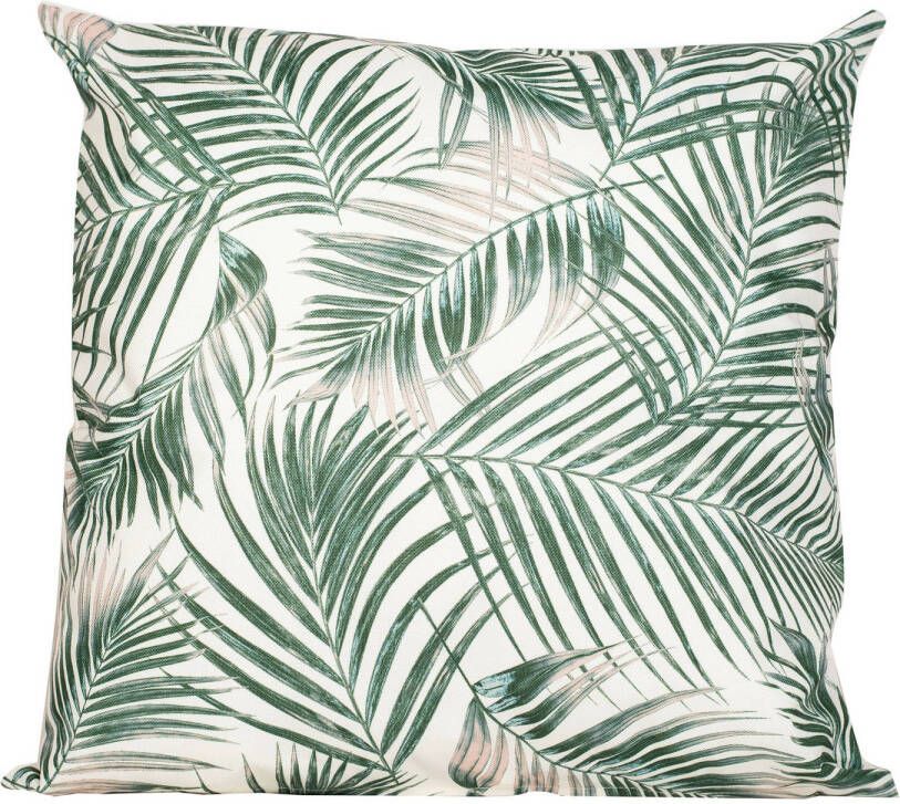 Anna&apos;s Collection Buitenkussen palm wit groen 60 x 60 cm Water en UV bestendig Sierkussens