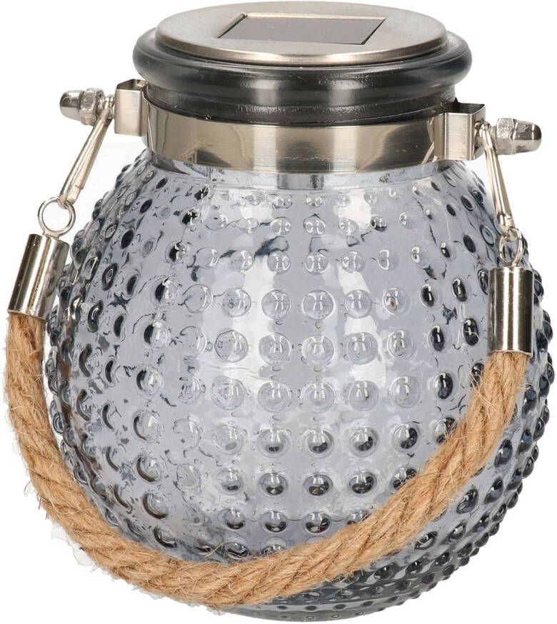 Anna's Collection Solar lantaarn glas grijs bubbel structuur 10 x 12 cm Lantaarns