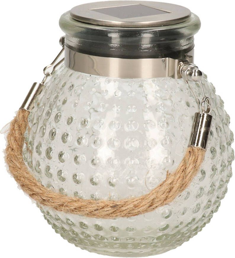 Anna's Collection Solar lantaarn glas transparant bubbel structuur 10 x 12 cm Lantaarns
