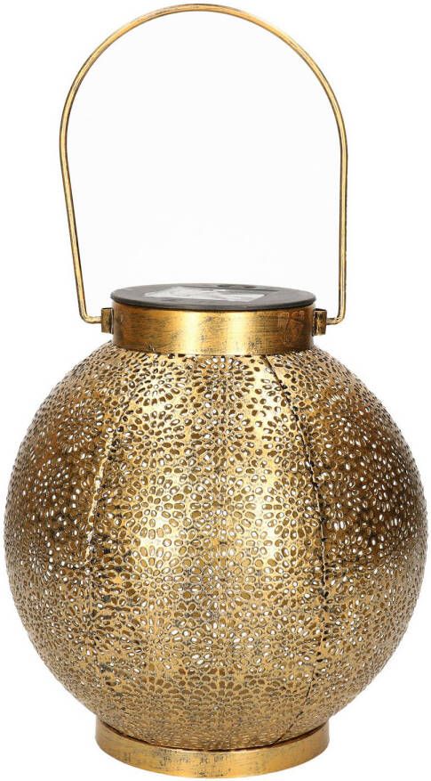 Anna's Collection Solar lantaarn vlam effect antiek goud metaal 18 x 19 cm Lantaarns