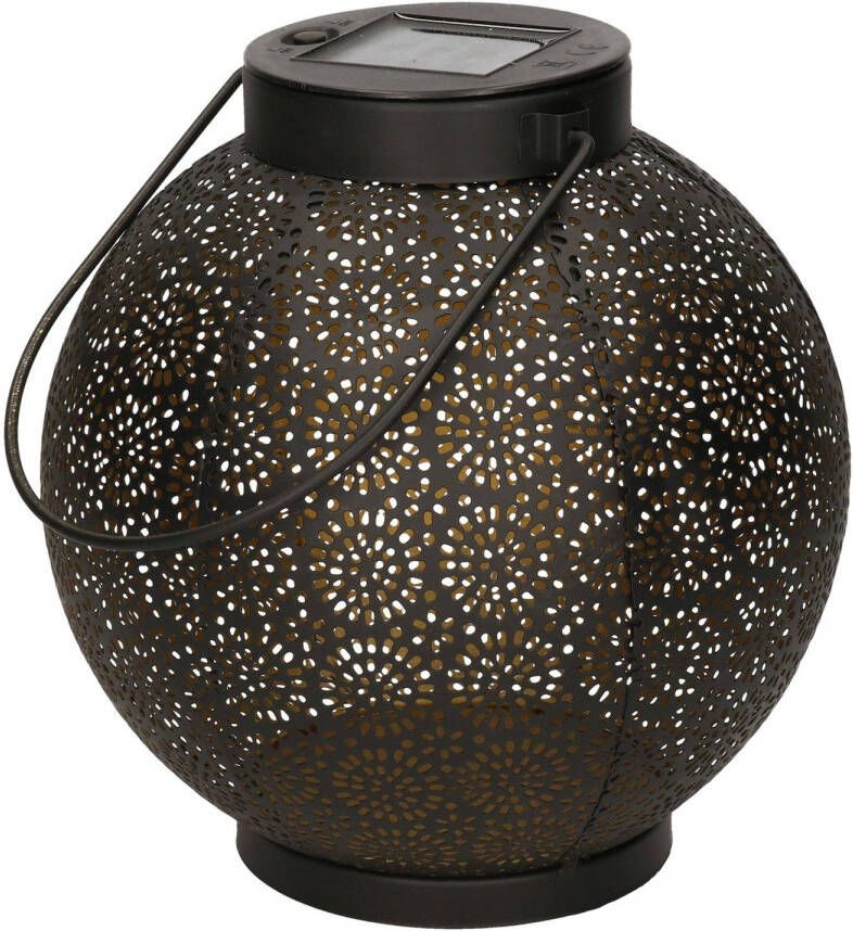 Anna's Collection Solar lantaarn met cirkel patroon metaal zwart 19 cm Lantaarns