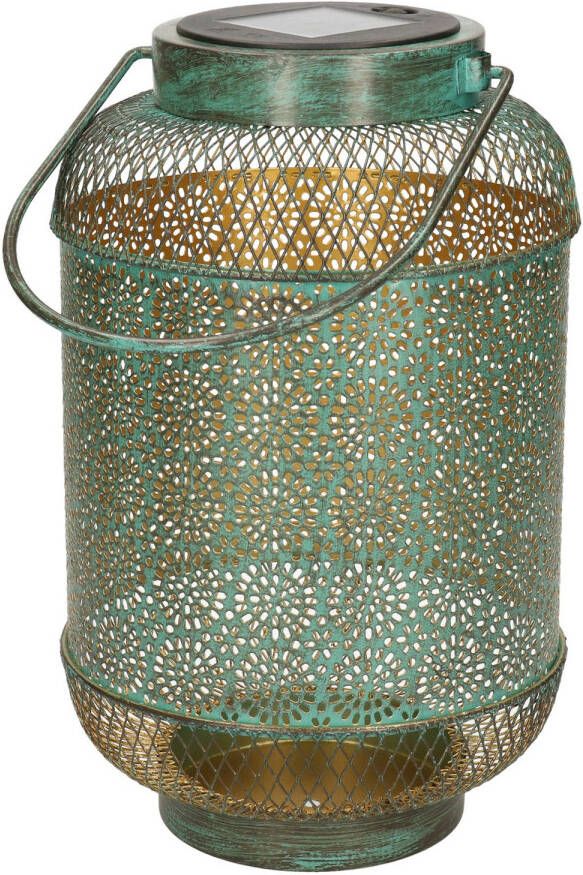 Anna's Collection Solar lantaarn vlam effect antiek turquoise metaal 16 x 26 cm Lantaarns