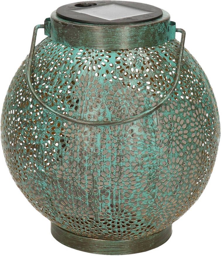 Anna's Collection Solar lantaarn vlam effect antiek turquoise metaal 14 x 16 cm Lantaarns