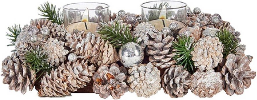 Krist+ Kerst thema kaarsenhouder ornament silver green nature 29 x 18 x 11 cm Waxinelichtjeshouders