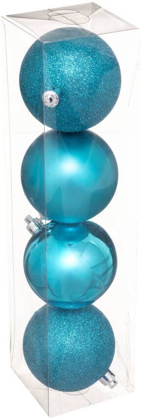 Atmosphera 4x stuks kerstballen turquoise blauw mix kunststof 8 cm Kerstbal