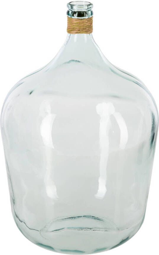 Atmosphera bloemenvaas Fles model met rafia transparant glas H56 x D39 cm Vazen