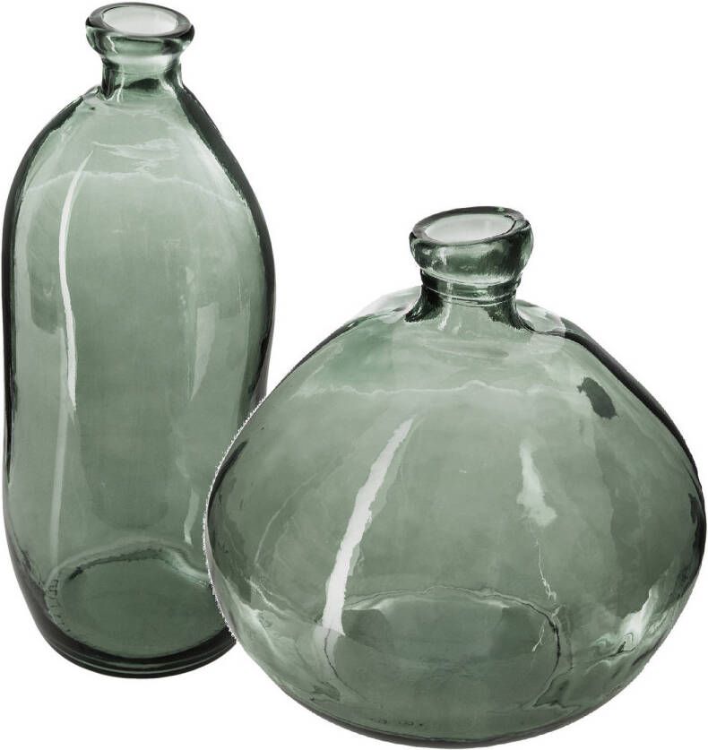 Atmosphera Bloemenvazen set 2x Organische fles vorm groen transparant glas Vazen