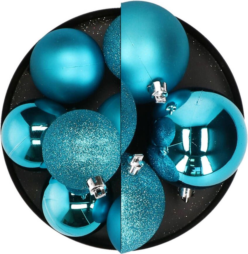 Atmosphera Kerstballen 12x st turquoise 7 en 8 cm kunststof Kerstbal