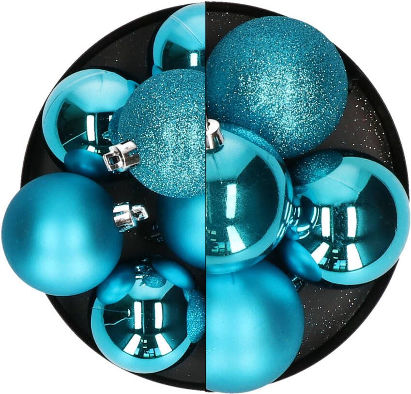 Atmosphera Kerstballen 17x st turquoise 6 en 7 cm kunststof Kerstbal