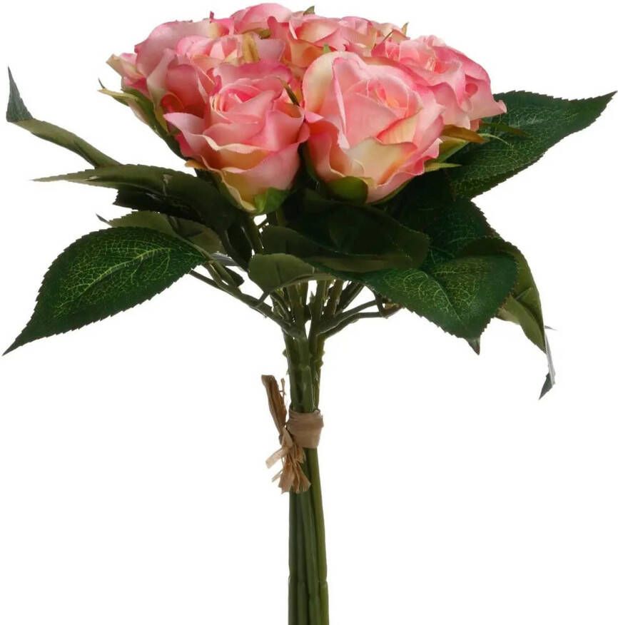Atmosphera kunstbloemen boeket 9 roze rozen 24 cm Kunstbloemen