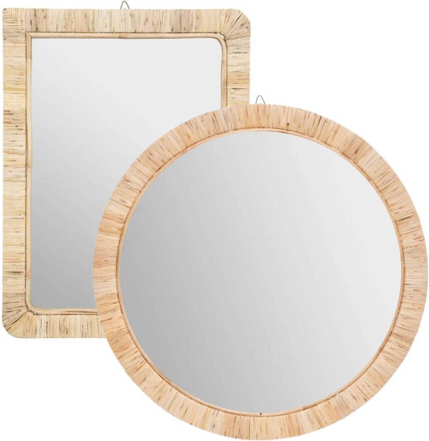 Atmosphera Set van 2x spiegels wandspiegels rotan beige Spiegels