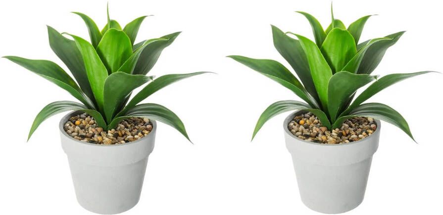 Atmosphera Set van 2x stuks Aloe Vera kunstplanten in pot van cement 34 cm Kunstplanten