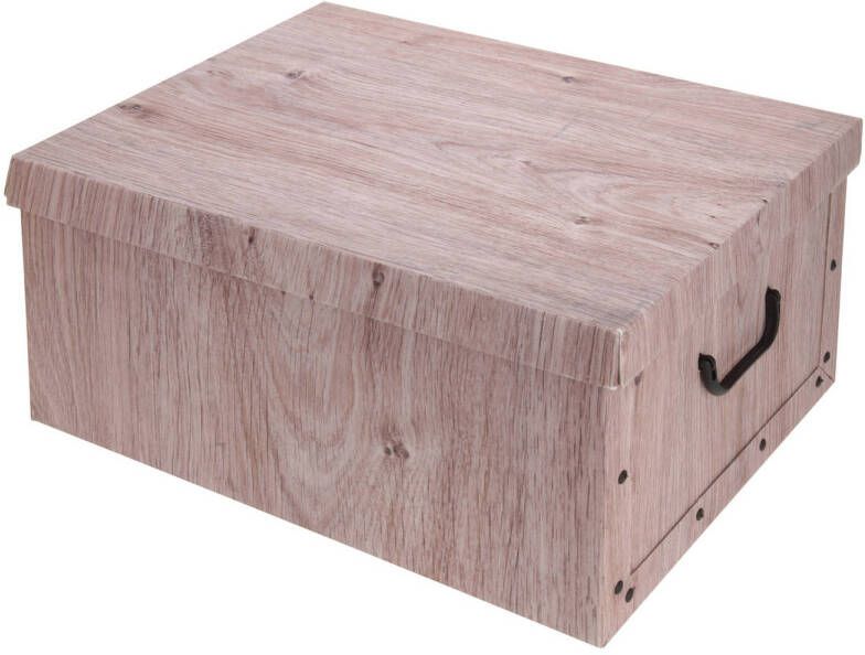 Bathroom Solutions Opbergdoos opberg box van karton met hout print bruin 37 x 30 x 16 cm Opbergbox