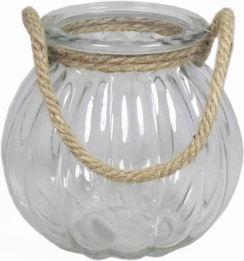 Bela Arte Glazen ronde windlicht 2 liter met touw hengsel handvat 14 5 x 14 5 cm 2000 ml Kaarsen Waxinelichtjes. Waxinelichtjeshouders