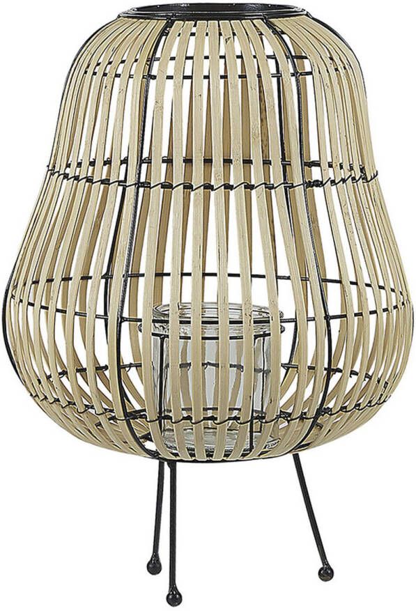 Beliani BERKNER windlichtzuilen-Lichte houtkleur-Wilgenhout