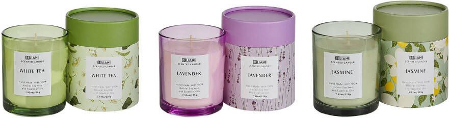 Beliani -COLORFUL BARREL-Geurkaars set-Thee|Lavendel|Jasmijn -Soja wax
