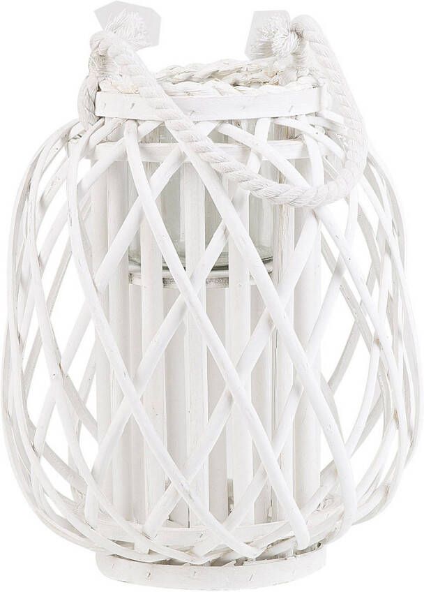 Beliani MAURITIUS windlichtzuilen-Wit-Wilgenhout