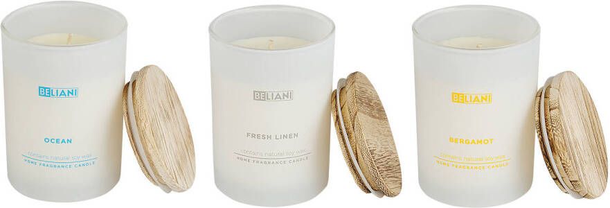 Beliani -SIMPLICITY-Geurkaars set-Oceaan|Bergamot|Fresh linnen-Soja wax