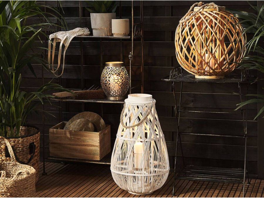 Beliani TONGA windlichtzuilen-Wit-Bamboehout