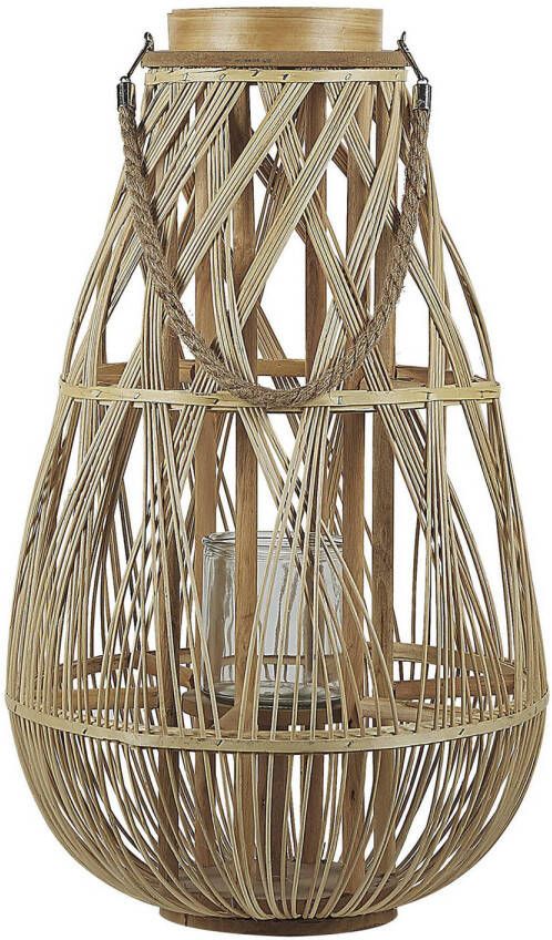 Beliani TONGA windlichtzuilen-Lichte houtkleur-Bamboehout