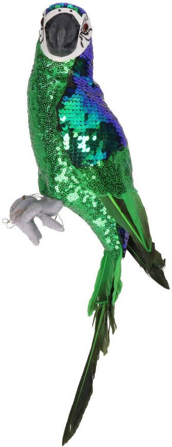 Bellatio Decorations Dierenbeeld groene papegaai vogel 40 cm decoratie Beeldjes