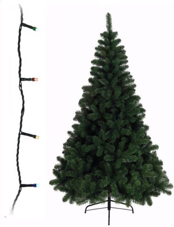 Merkloos Groene kunst kerstboom 210 cm inclusief gekleurde kerstverlichting Kunstkerstboom
