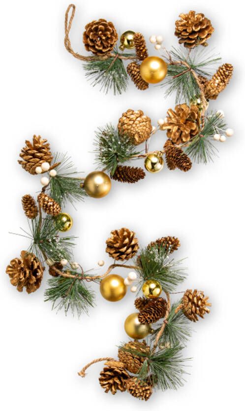 Blokker Guirlande met dennenappels groen goud en kerstballen lengte 100 cm deco