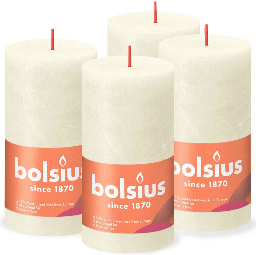 Bolsius 4 rustieke kaarsen ivoor 13cm