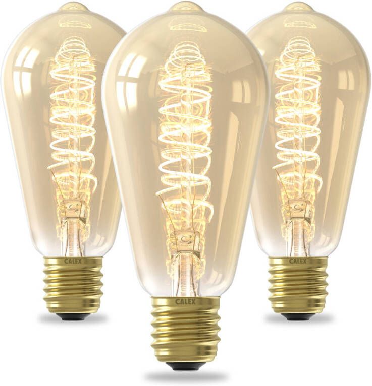 Calex Spiraal Filament LED Lamp Set van 3 stuks Rustiek Vintage Lichtbron E27 Goud Warm Wit Licht Dimbaar