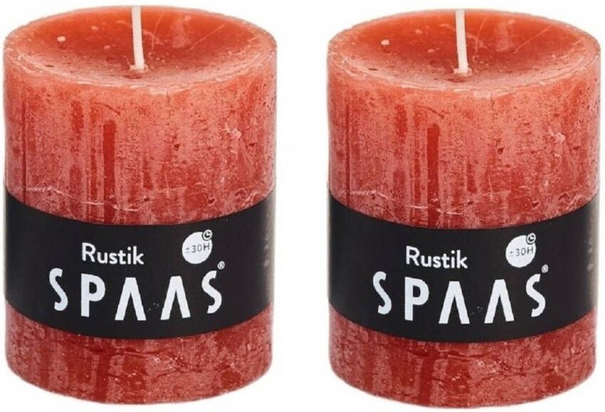 Candles by Spaas 2x Oranje rustieke cilinderkaarsen stompkaarsen 7x8 cm Stompkaarsen