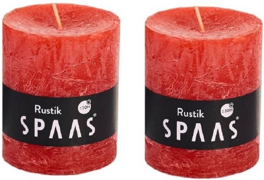 Candles by Spaas 2x Rode rustieke cilinderkaarsen stompkaarsen 7 x 8 cm Stompkaarsen