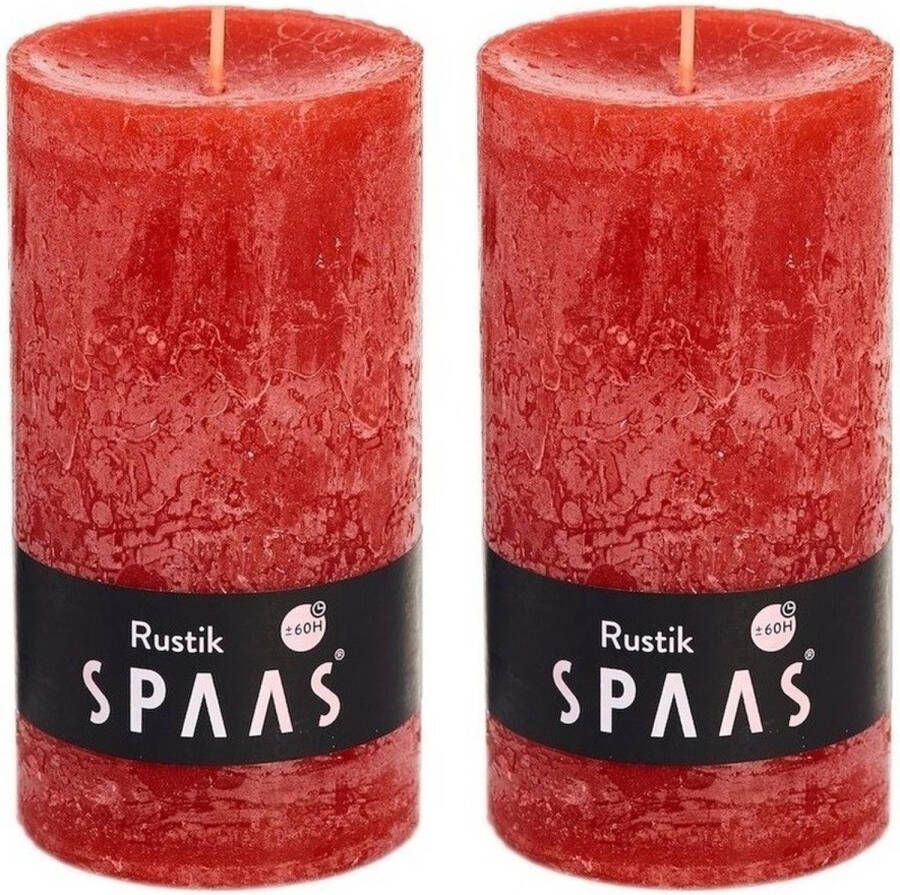 Candles by Spaas 2x Rode rustieke cilinderkaarsen stompkaarsen 7x13 cm Stompkaarsen