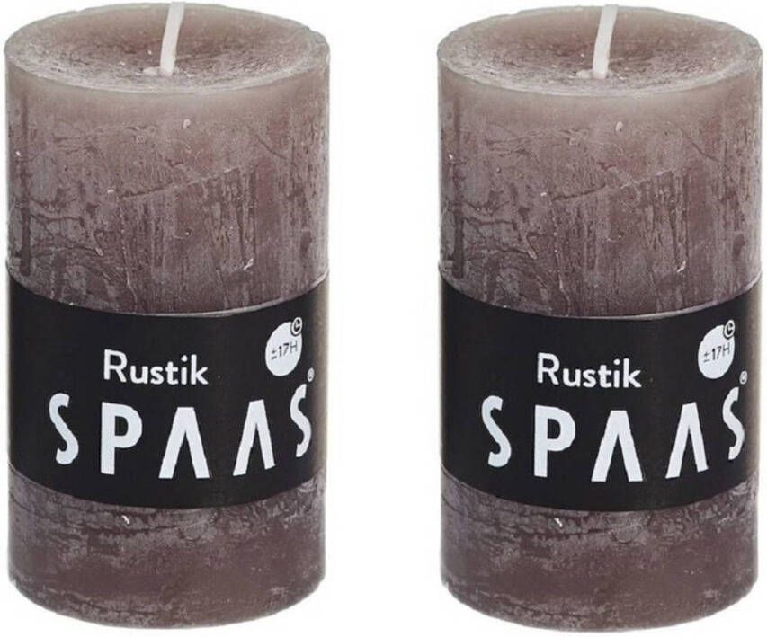 Candles by Spaas 2x Taupe rustieke cilinderkaarsen stompkaarsen 5x8 cm Stompkaarsen