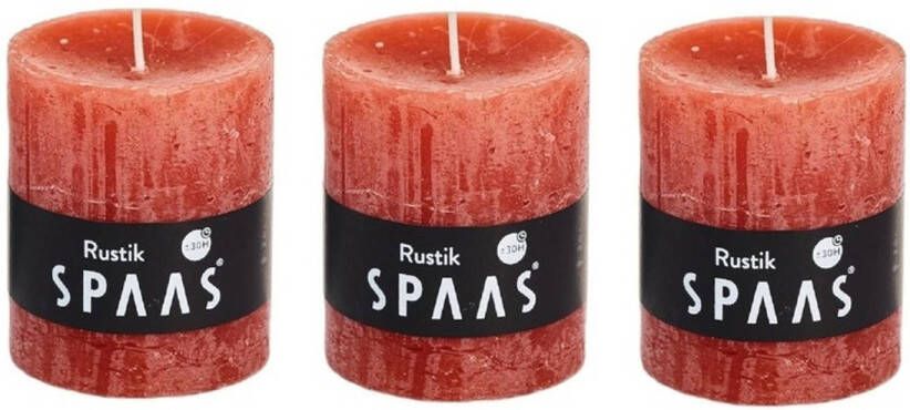 Candles by Spaas 3x Oranje rustieke cilinderkaarsen stompkaarsen 7x8 cm Stompkaarsen