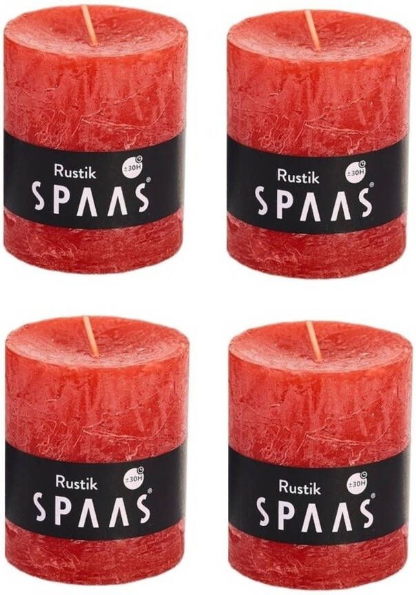 Candles by Spaas 4x Rode rustieke cilinderkaarsen stompkaarsen 7 x 8 cm Stompkaarsen
