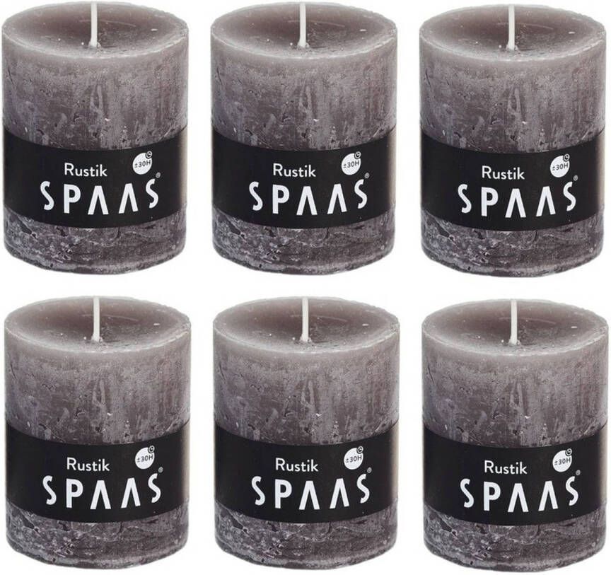 Candles by Spaas 6x Rustieke kaarsen taupe 7 x 8 cm 30 branduren sfeerkaarsen Stompkaarsen
