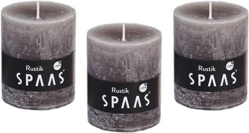 Candles by Spaas 8x Taupe rustieke cilinderkaars stompkaars 7x8 cm 30 branduren Stompkaarsen