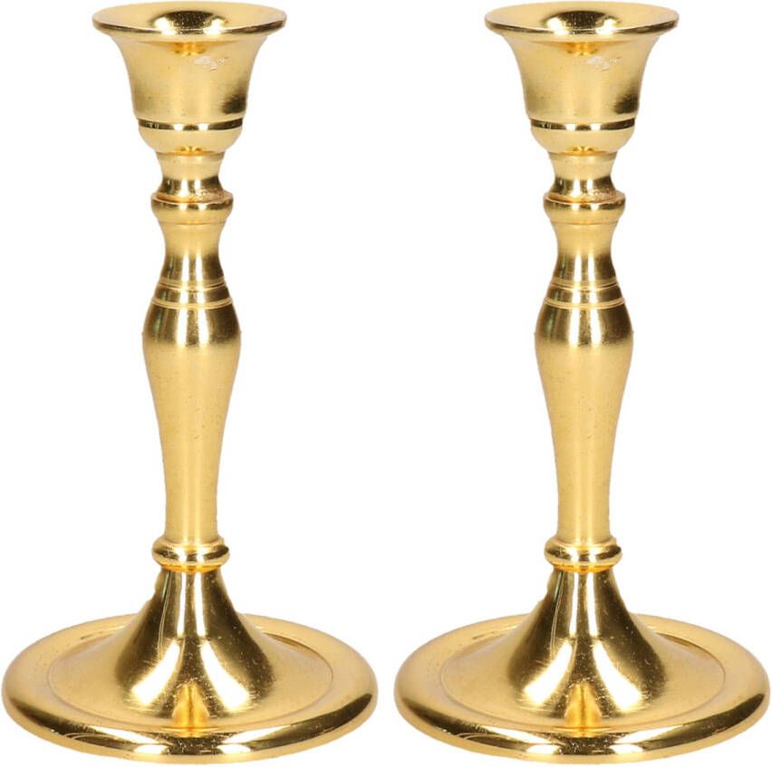 Cepewa Set van 2x stuks luxe kaarsenhouder kandelaar klassiek goud metaal 10 x 10 x 17 cm kaars kandelaars
