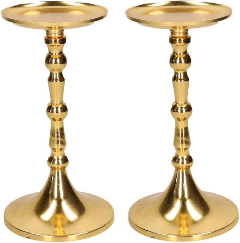 Cepewa Set van 2x stuks luxe kaarsenhouder kandelaar klassiek goud metaal 10 x 10 x 22 cm kaars kandelaars