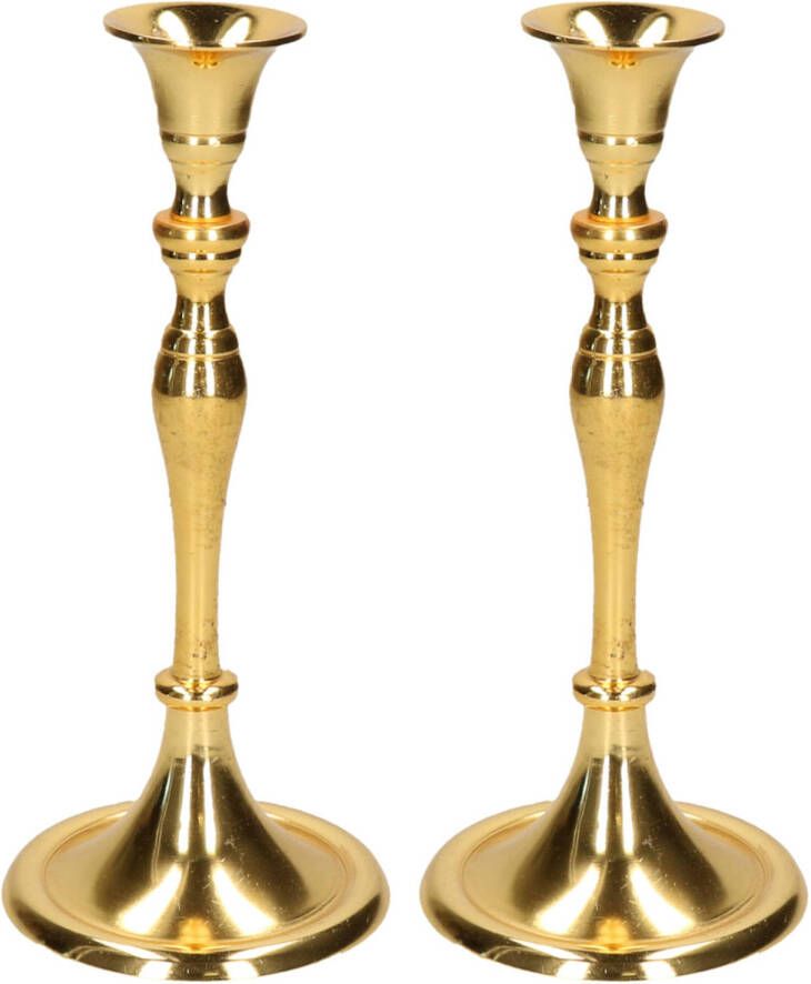 Cepewa Set van 2x stuks luxe kaarsenhouder kandelaar klassiek goud metaal 10 x 10 x 24 cm kaars kandelaars