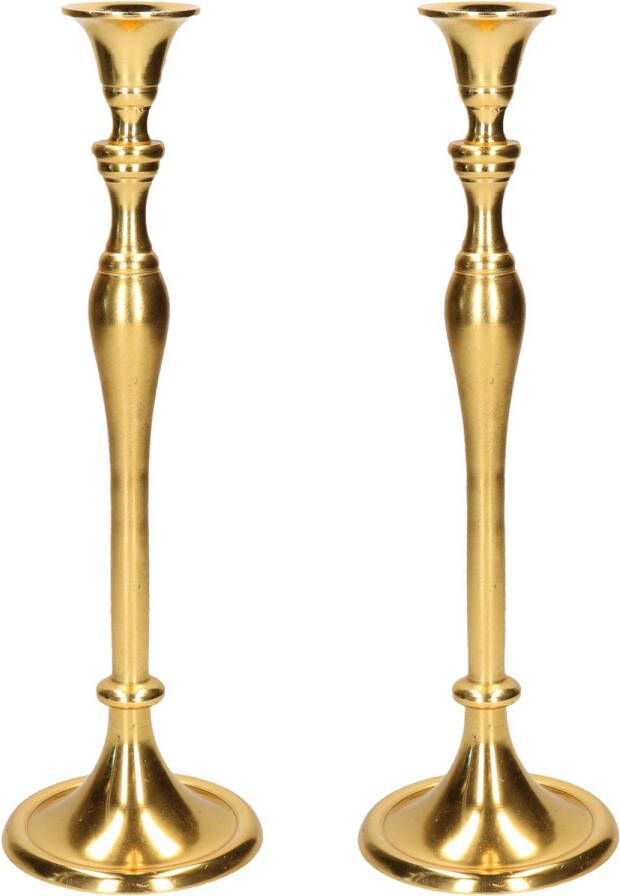 Cepewa Set van 2x stuks luxe kaarsenhouder kandelaar klassiek goud metaal 10 x 10 x 33 cm kaars kandelaars