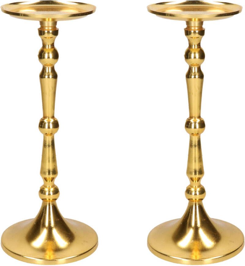 Cepewa Set van 2x stuks luxe kaarsenhouder kandelaar klassiek goud metaal 11 x 11 x 28 cm kaars kandelaars
