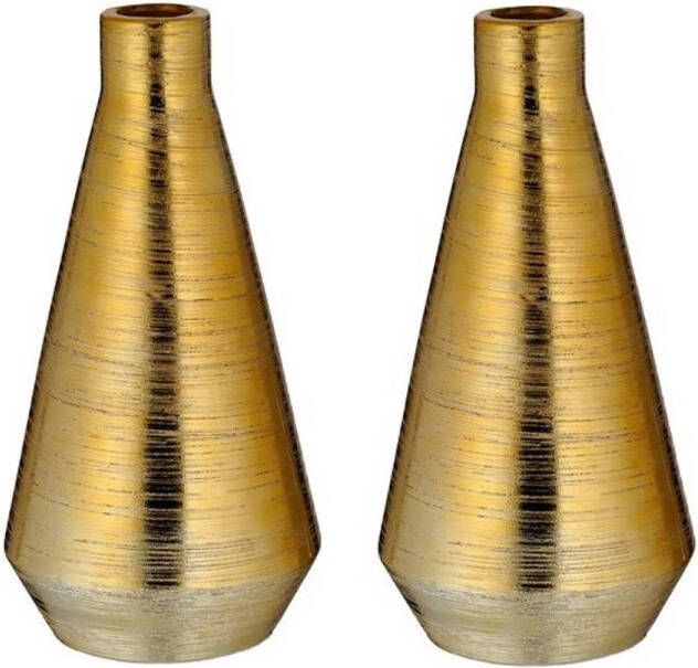 Cepewa Set van 2x stuks ronde bloemenvaas goud van keramiek 28 cm Vazen